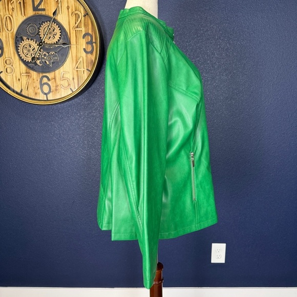 Alfani Green Stitch Detail Stand Collar Faux Leather Jacket Plus Size 3X - Picture 5 of 7